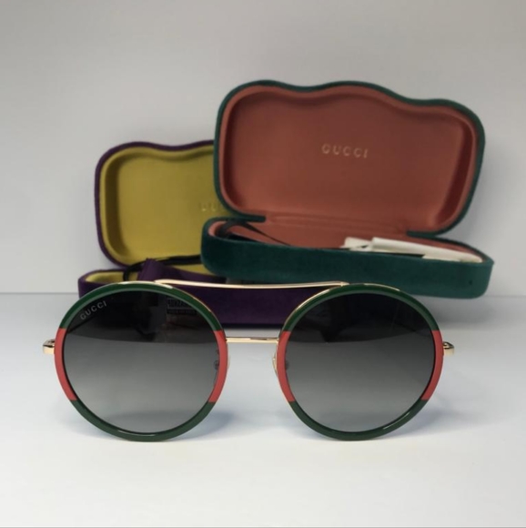 New - 💯 Original GUCCI Green Gradient Round Ladies Sunglasses GG0061S 003 - Picture 5 of 16
